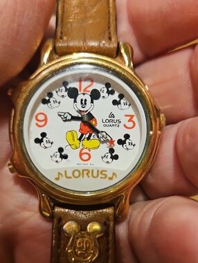Lorus Women's Mickey Mouse Gold-Tone Watch with Brown Strap